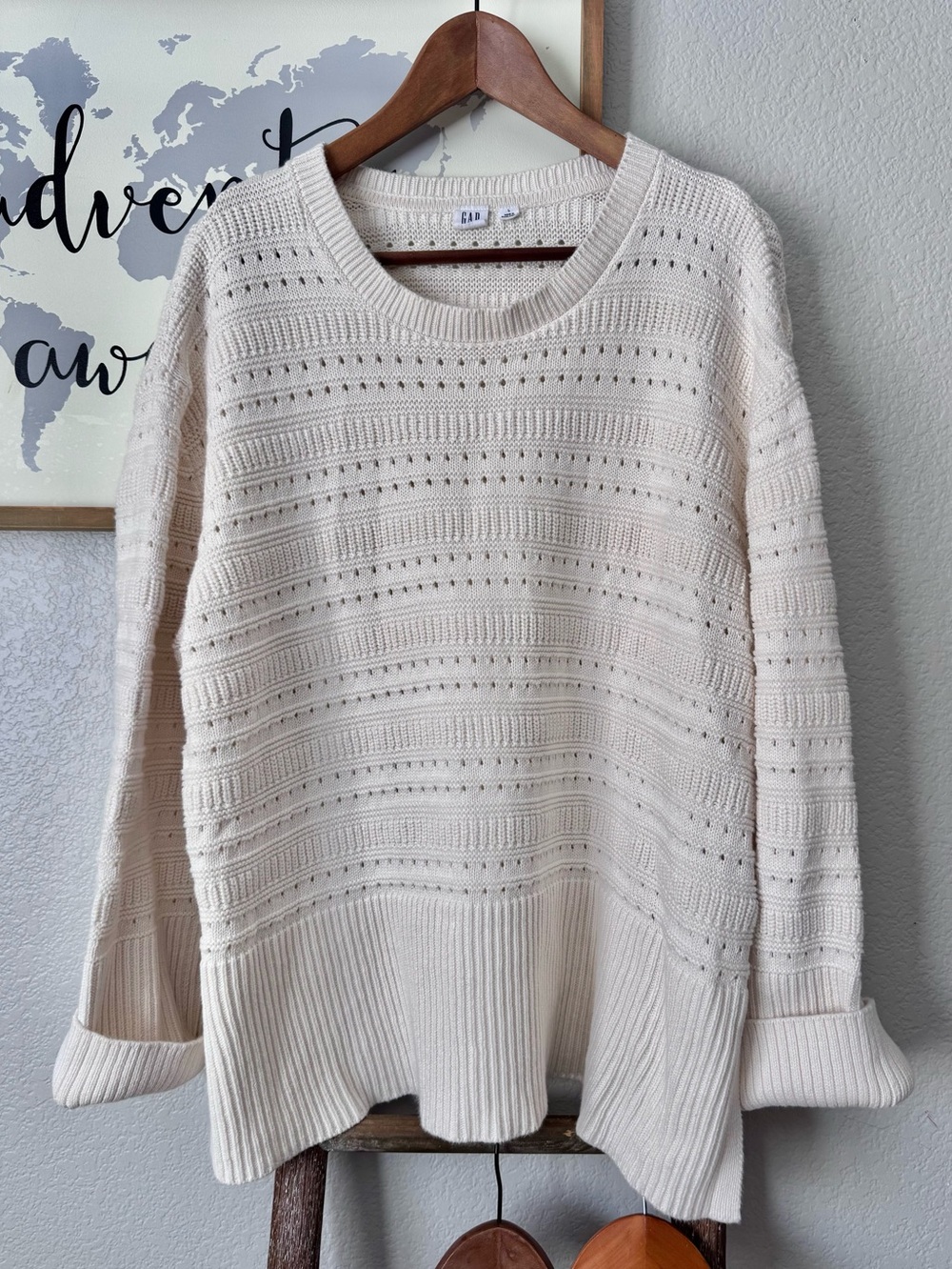 Gap 100% cotton off white side slit oversized crewneck sweater